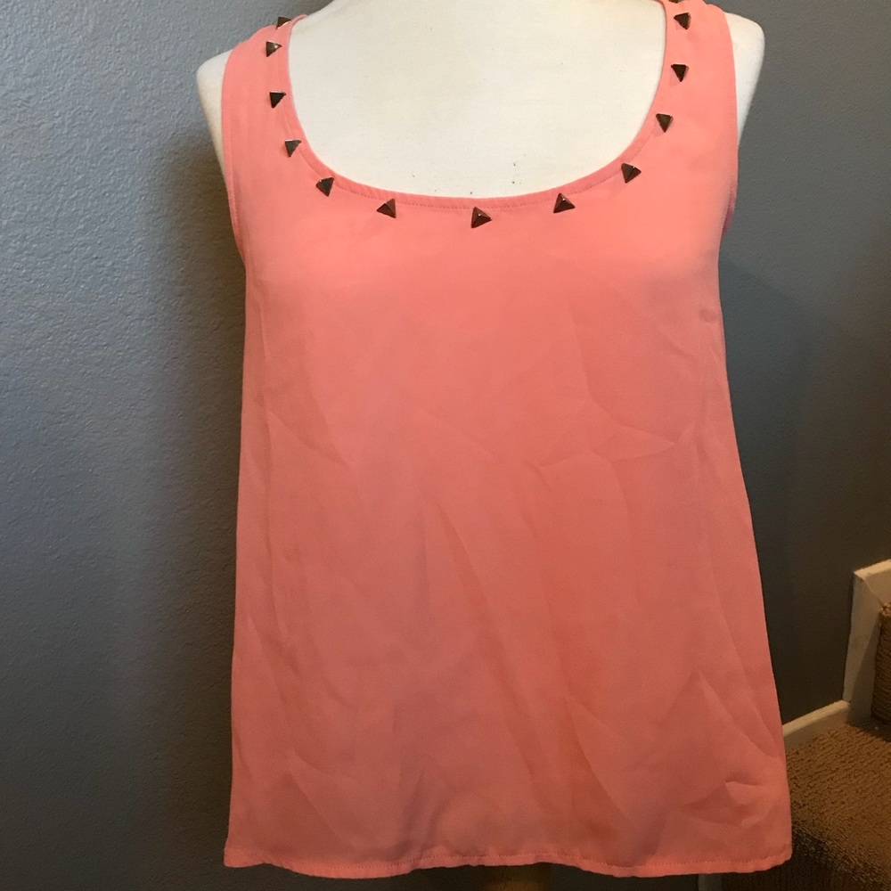 Iris coral color t back tank top gold studded neck
